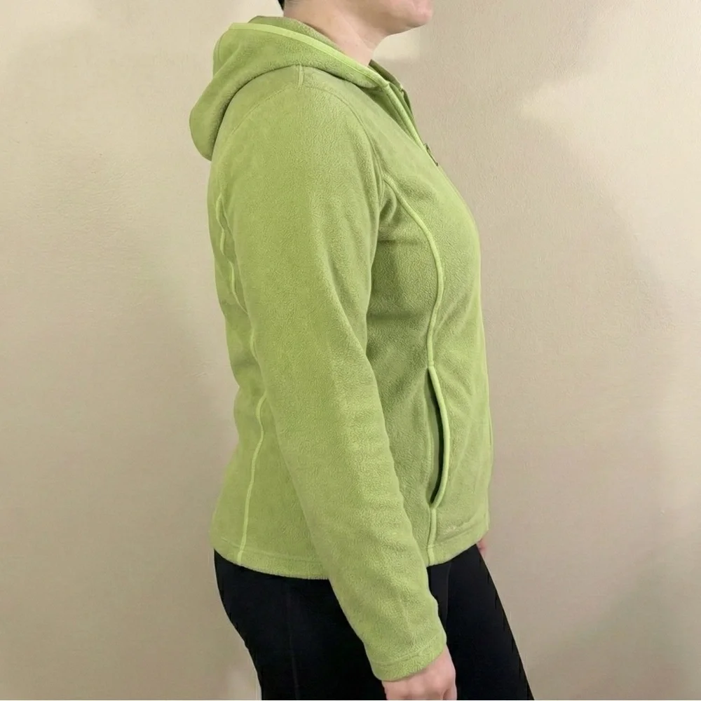 Columbia Fleece Hoodie Full-Zip Jacket Lime Green Sz L EUC Fall Layering Hiking